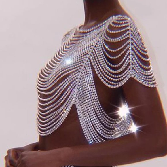 Rhinestone Lingerie Shoulder Chain Dress Bra for Women Set Bikini Jewelry Thong - Picture 5 of 10